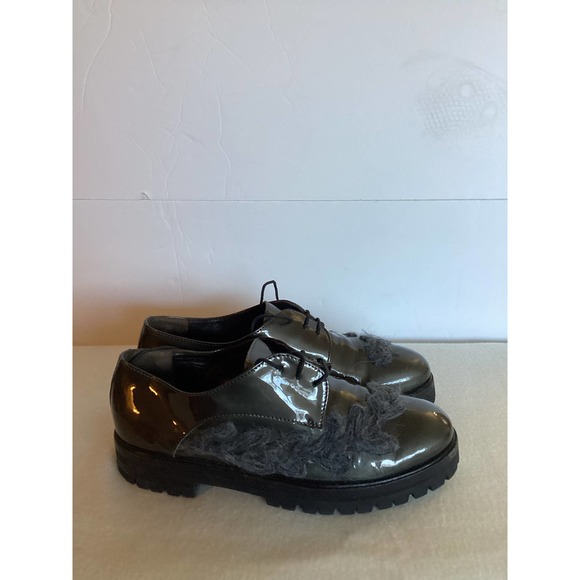 Attilio Giusti Leombruni Charcoal Patent Leather Lace Up Chunky Shoes Size 8 - Picture 4 of 5